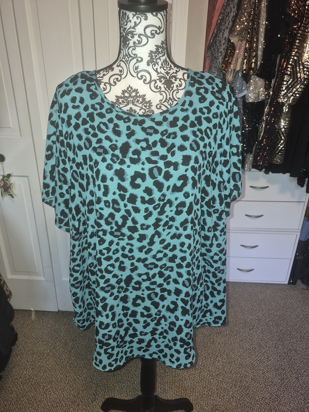 Torrid Turquoise and Black Leopard Print Top